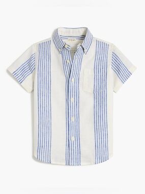 J. Crew Crewcuts Boys White Linen Blue Striped Button-Down Shirt - Large (10)